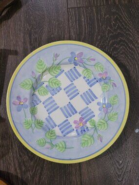 Bella Summer Sorbet 10.75 Inch Ceramic Dinner Plate Pasta Bowl Floral Plaid